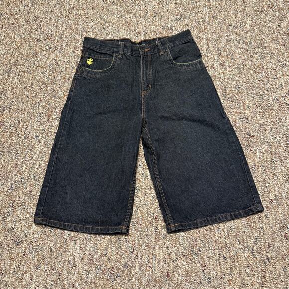 Vintage Rocawear Y2K Baggy Jean Shorts Mens 31 Big Black Embroidered R Logo Rap - Picture 1 of 6